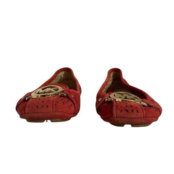 Michael Kors Womens Ballet Flats Size 6 Suede Leather Perforated MK Logo - Picture 3 of 9